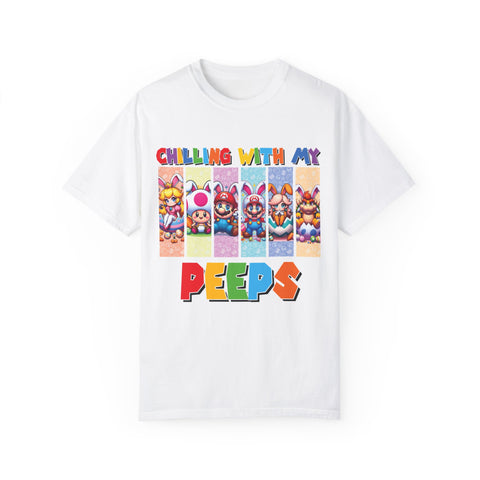 Chilling with My Peeps Unisex Garment-Dyed T-Shirt | Fun Graphic Tee for Friends