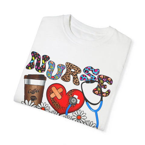 Nurse Love Graphic T-Shirt - Coffee Scrubs & Rubber Gloves