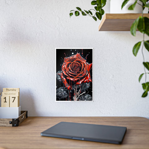 Decorative Gloss Poster - Red Rose with Dripping Paint Art