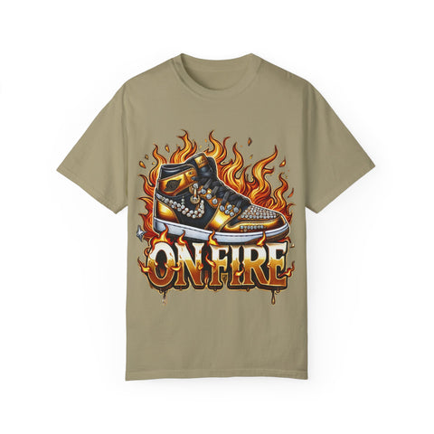 Unisex Garment-Dyed T-Shirt - 'On Fire' Graphic Tee for Sneaker Enthusiasts