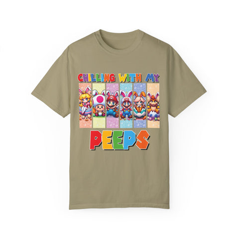 Chilling with My Peeps Unisex Garment-Dyed T-Shirt | Fun Graphic Tee for Friends