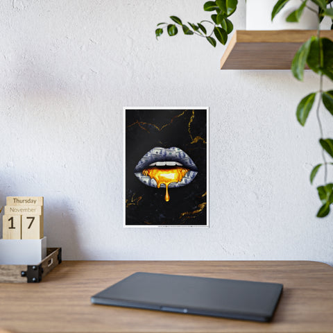 Glossy Wall Art - Luxe Lips with Gold Drip Poster