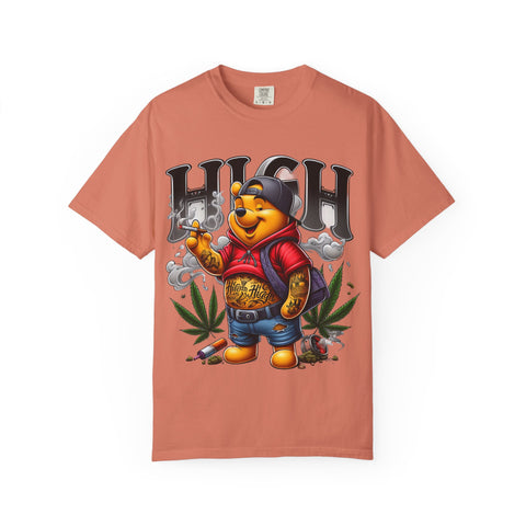 High Vibes Unisex Garment-Dyed T-shirt with Cartoon Bear Design