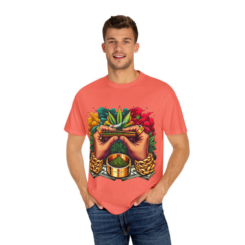 Vibrant Cannabis Lover's T-Shirt - Unisex, Garment-Dyed with Artistic Design