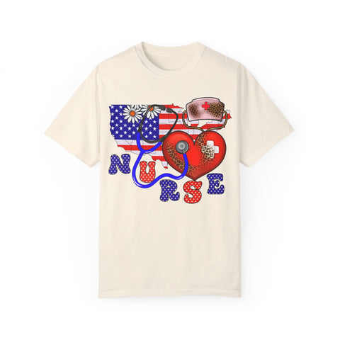 Patriotic Nurse T-shirt - Unisex Garment-Dyed Tee for Healthcare Heroes