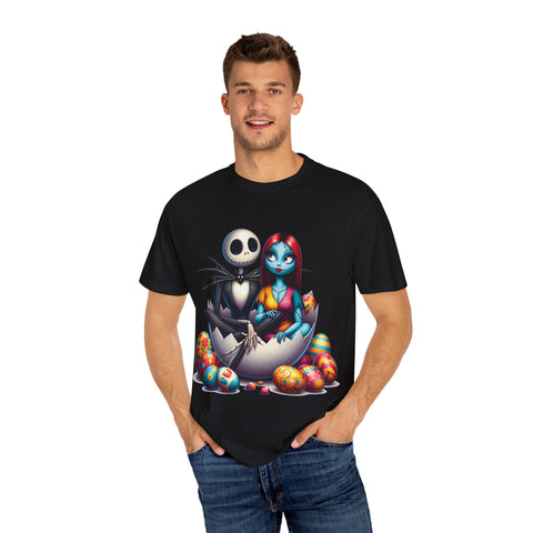 Cute Couples Halloween T-Shirt - Unisex Garment-Dyed Tee with Skeleton & Monster Designs