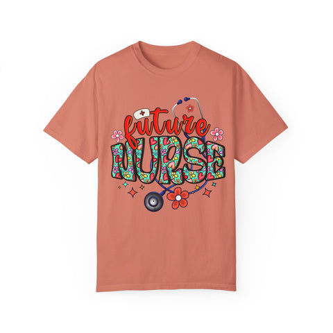Future Nurse Unisex Garment-Dyed T-Shirt - Cute Floral Design for Nursing Students