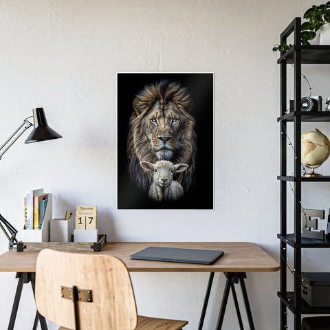 Wildlife Art Print: Lion & Lamb Gloss Poster - Nature Decor for Home