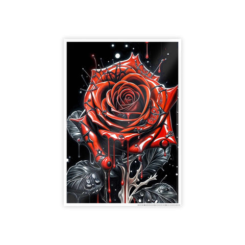 Decorative Gloss Poster - Red Rose with Dripping Paint Art