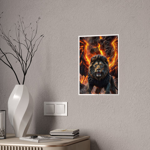 Majestic Lion Gloss Poster - Fiery Artwork for Animal Lovers