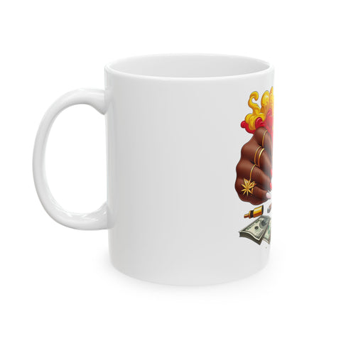 Vibrant Hands & Money Ceramic Mug – Unique 11oz & 15oz Coffee Cup