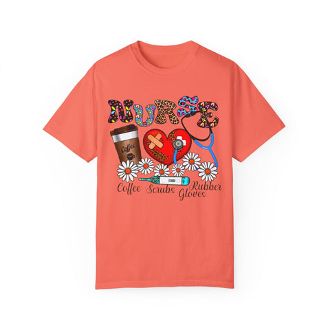 Nurse Love Graphic T-Shirt - Coffee Scrubs & Rubber Gloves