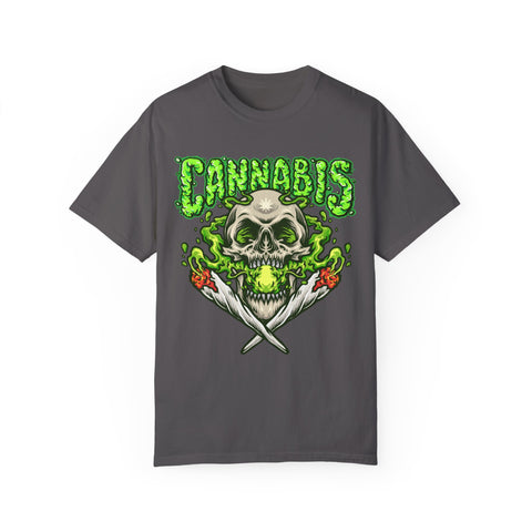 Skull & Cannabis Unisex Garment-Dyed T-Shirt - Unique Graphic Tee for Weed Enthusiasts