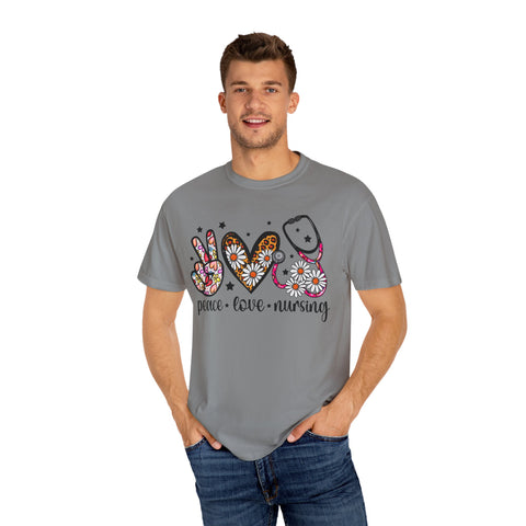 Peace Love Nursing T-Shirt - Unisex Garment-Dyed Tee for Nurses