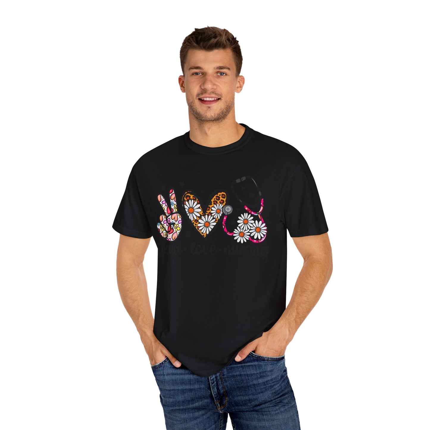 Peace Love Nursing T-Shirt - Unisex Garment-Dyed Tee for Nurses