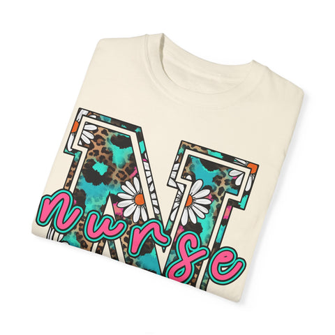Nurse Floral Monogram T-Shirt - Unisex Garment-Dyed Style