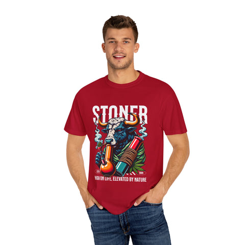 Stoner Bull T-Shirt - High on Life Design - Unisex Garment-Dyed Tee for Cannabis Enthusiasts