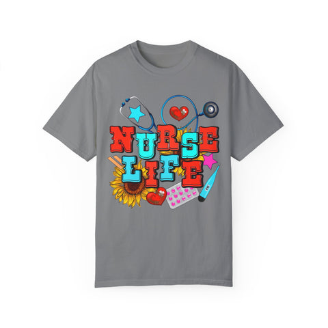 Nurse Life Unisex Garment-Dyed T-Shirt – Colorful Medical Graphic Tee