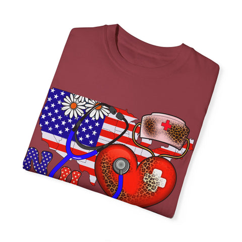 Patriotic Nurse T-shirt - Unisex Garment-Dyed Tee for Healthcare Heroes