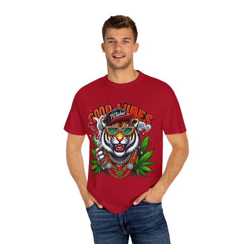 Good Vibes Tiger Graphic T-Shirt - Unisex Garment-Dyed Tee for Relaxed Summer Style