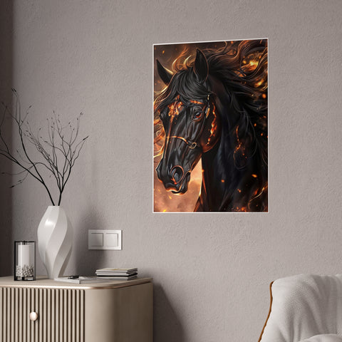 Fiery Horse Gloss Poster - Elegant Wall Art for Equestrian Lovers