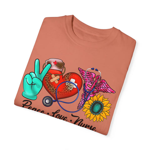 Peace Love Nurse T-Shirt | Unisex Garment-Dyed Tee for Healthcare Heroes