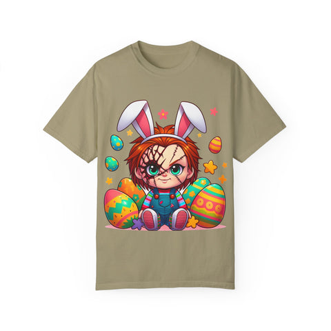 Cute Chucky Easter T-Shirt - Unisex Garment-Dyed Tee for Horror Fans
