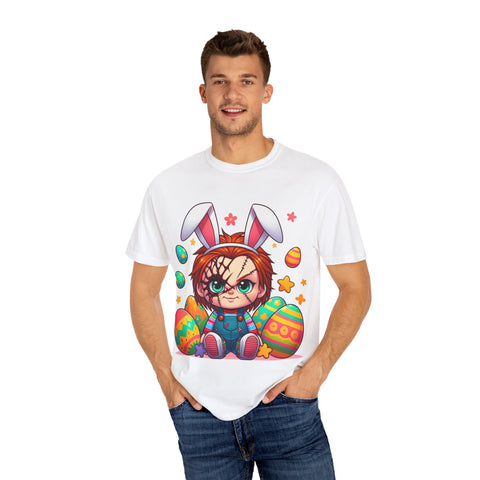 Cute Chucky Easter T-Shirt - Unisex Garment-Dyed Tee for Horror Fans