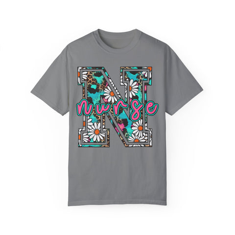 Nurse Floral Monogram T-Shirt - Unisex Garment-Dyed Style