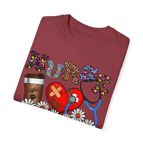 Nurse Love Graphic T-Shirt - Coffee Scrubs & Rubber Gloves