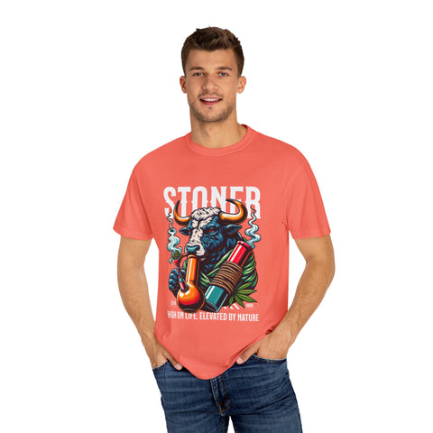 Stoner Bull T-Shirt - High on Life Design - Unisex Garment-Dyed Tee for Cannabis Enthusiasts