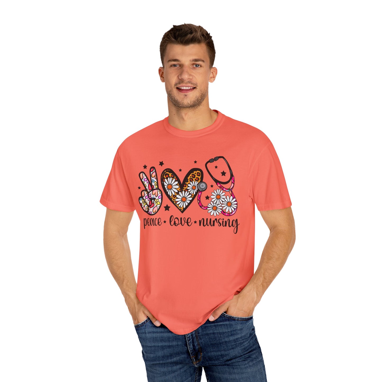 Peace Love Nursing T-Shirt - Unisex Garment-Dyed Tee for Nurses
