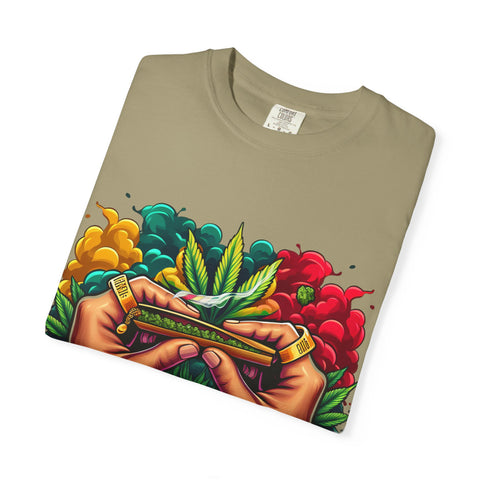 Vibrant Cannabis Lover's T-Shirt - Unisex, Garment-Dyed with Artistic Design