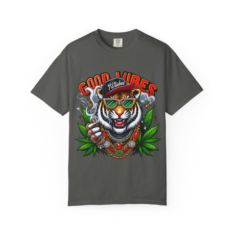 Good Vibes Tiger Graphic T-Shirt - Unisex Garment-Dyed Tee for Relaxed Summer Style