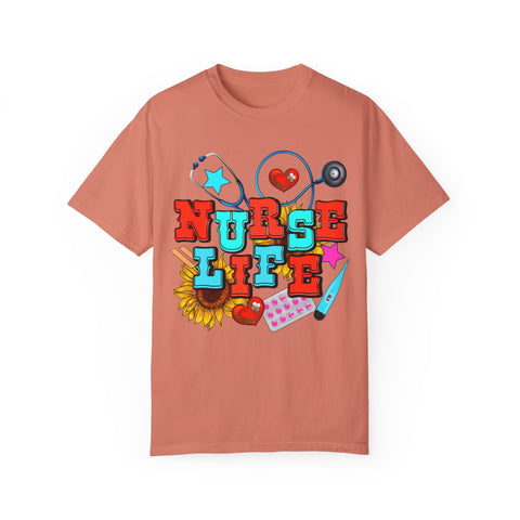 Nurse Life Unisex Garment-Dyed T-Shirt – Colorful Medical Graphic Tee