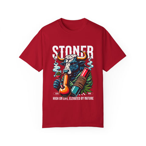 Stoner Bull T-Shirt - High on Life Design - Unisex Garment-Dyed Tee for Cannabis Enthusiasts
