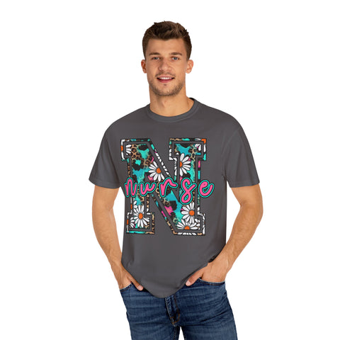 Nurse Floral Monogram T-Shirt - Unisex Garment-Dyed Style