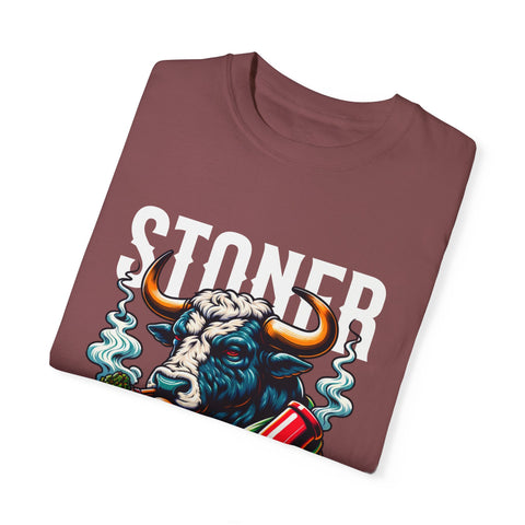 Stoner Bull T-Shirt - High on Life Design - Unisex Garment-Dyed Tee for Cannabis Enthusiasts