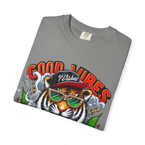 Good Vibes Tiger Graphic T-Shirt - Unisex Garment-Dyed Tee for Relaxed Summer Style