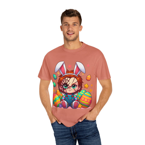 Cute Chucky Easter T-Shirt - Unisex Garment-Dyed Tee for Horror Fans