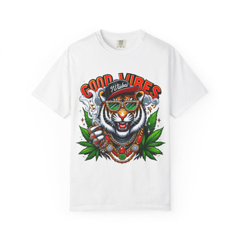 Good Vibes Tiger Graphic T-Shirt - Unisex Garment-Dyed Tee for Relaxed Summer Style