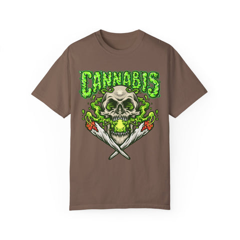 Skull & Cannabis Unisex Garment-Dyed T-Shirt - Unique Graphic Tee for Weed Enthusiasts