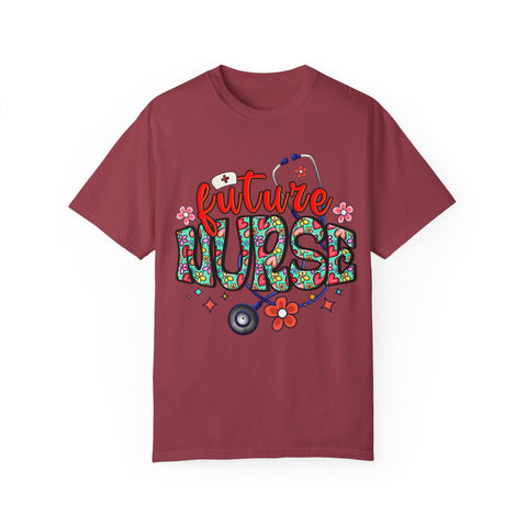 Future Nurse Unisex Garment-Dyed T-Shirt - Cute Floral Design for Nursing Students