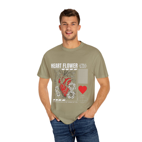 Heart Flower Unisex Garment-Dyed T-shirt - Symbol of Love and Strength
