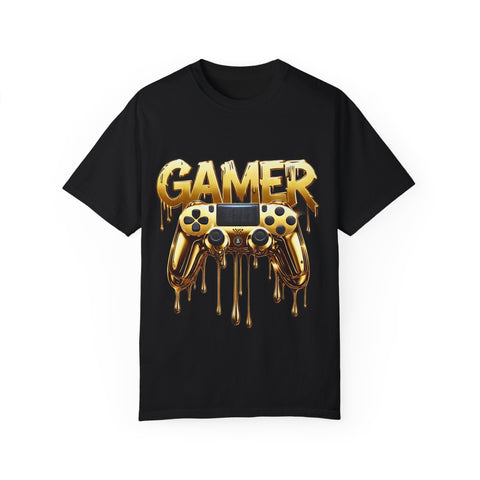 Gamer Gold Drip T-Shirt – Unisex Garment-Dyed Tee for Gaming Enthusiasts