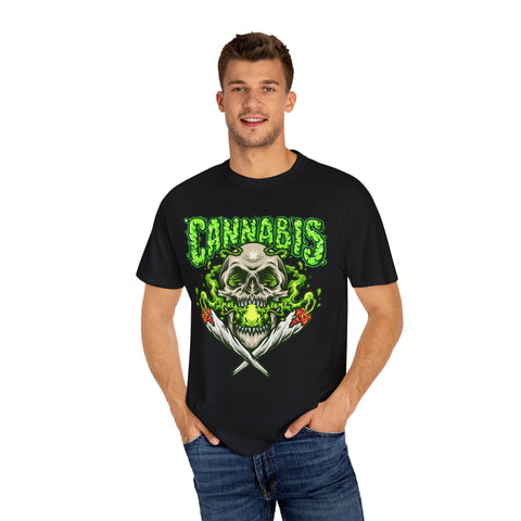 Skull & Cannabis Unisex Garment-Dyed T-Shirt - Unique Graphic Tee for Weed Enthusiasts