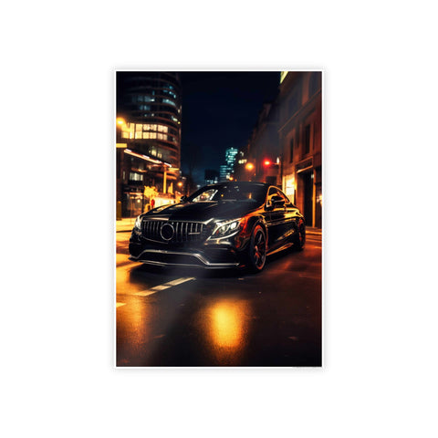 Glossy Car Art Poster - Nighttime Cityscape