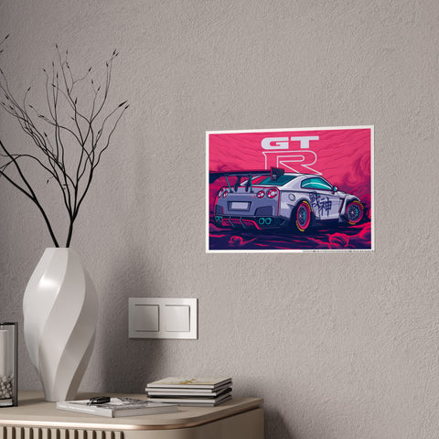 Glossy Car Art Poster - GT-R Racing Graphic for Auto Enthusiasts
