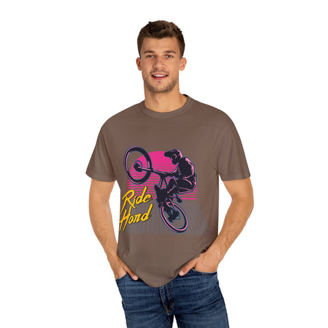 Ride Hard Unisex Garment-Dyed T-Shirt - Perfect for Cyclists & Outdoor Enthusiasts
