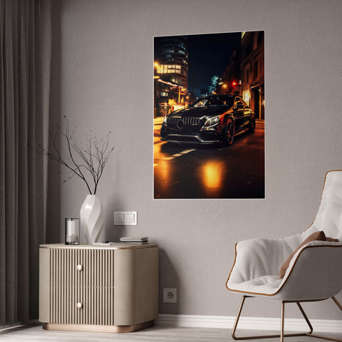 Glossy Car Art Poster - Nighttime Cityscape